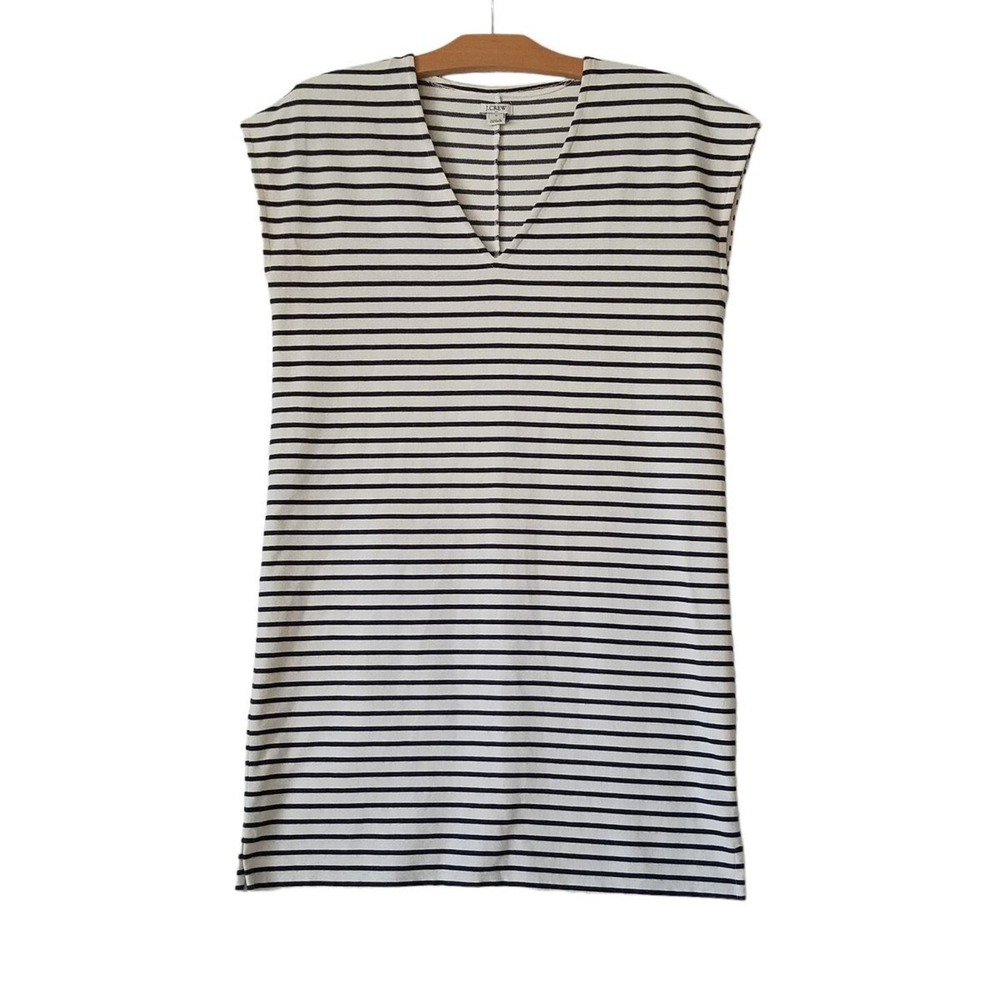 J.Crew‎ Womens Navy White Striped Sleeveless V-Neck Pique Shift Dress G6455 S